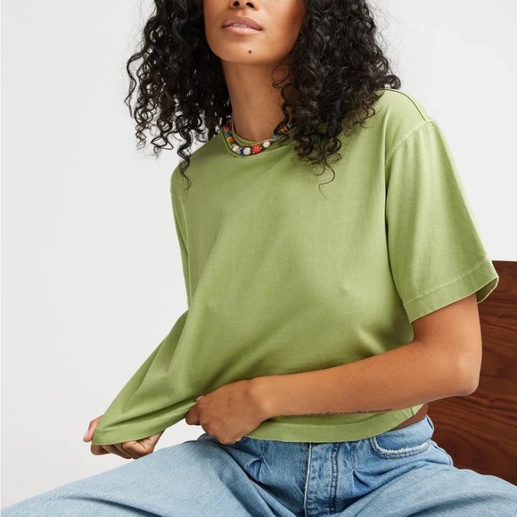 Cynthia Rowley smocked Sweatshirt Elastic Hem Medium Sage Green short sleeve - Picture 1 of 5
